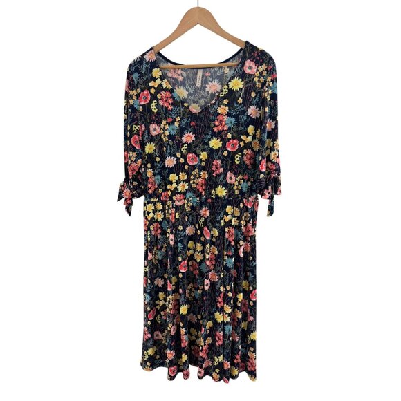 Modcloth‎ Floral Print Tie Sleeves Dress Size 2X 18 20 Plus Size Stretch Fall - Picture 7 of 7